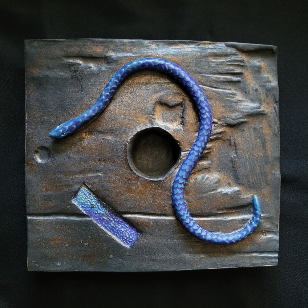 Michael Cohen Studio Art Pottery Cobalt Blue Snake Ikebana Vase Sculpture